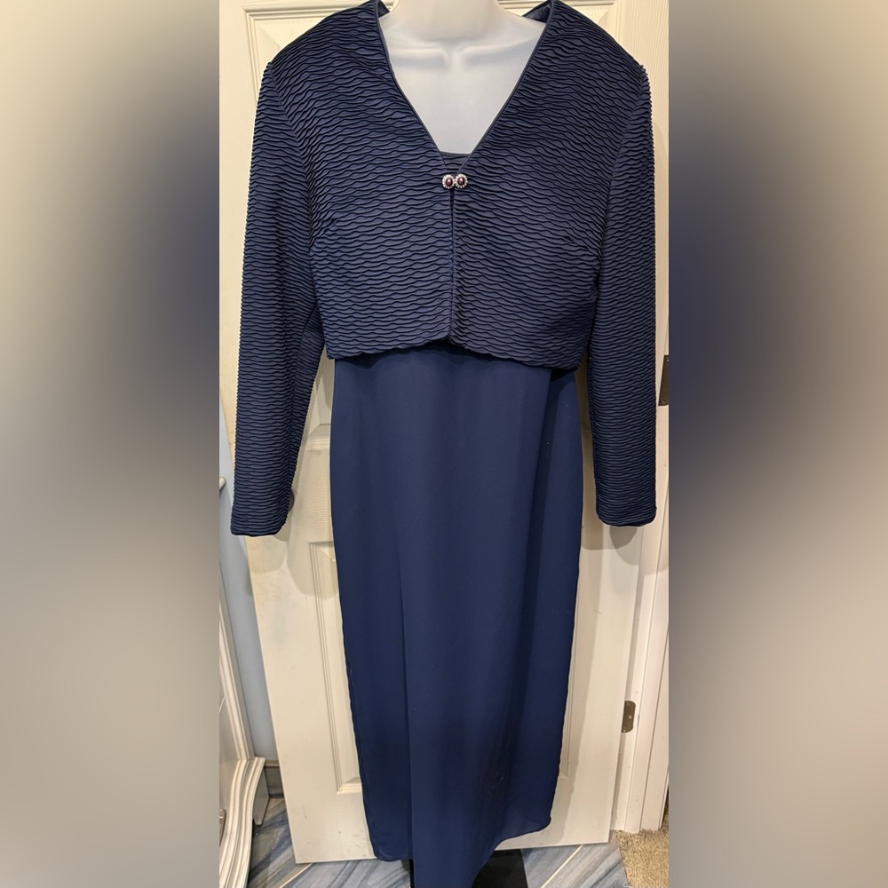 Patra Navy Blue Formal Maxi Dress with matching Jacket